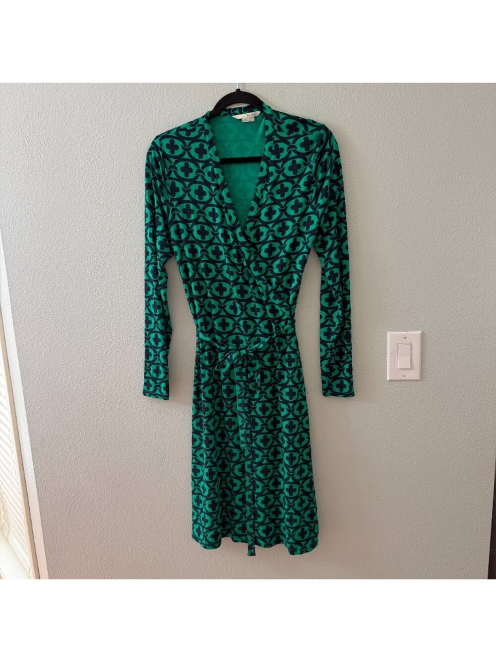 Boden Green Navy Blue Knit Dress Womens 8 Regular Long Sleeve Wrap Style